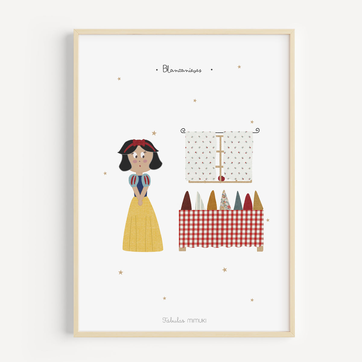 Lámina infantil de Blancanieves ilustrada en collage