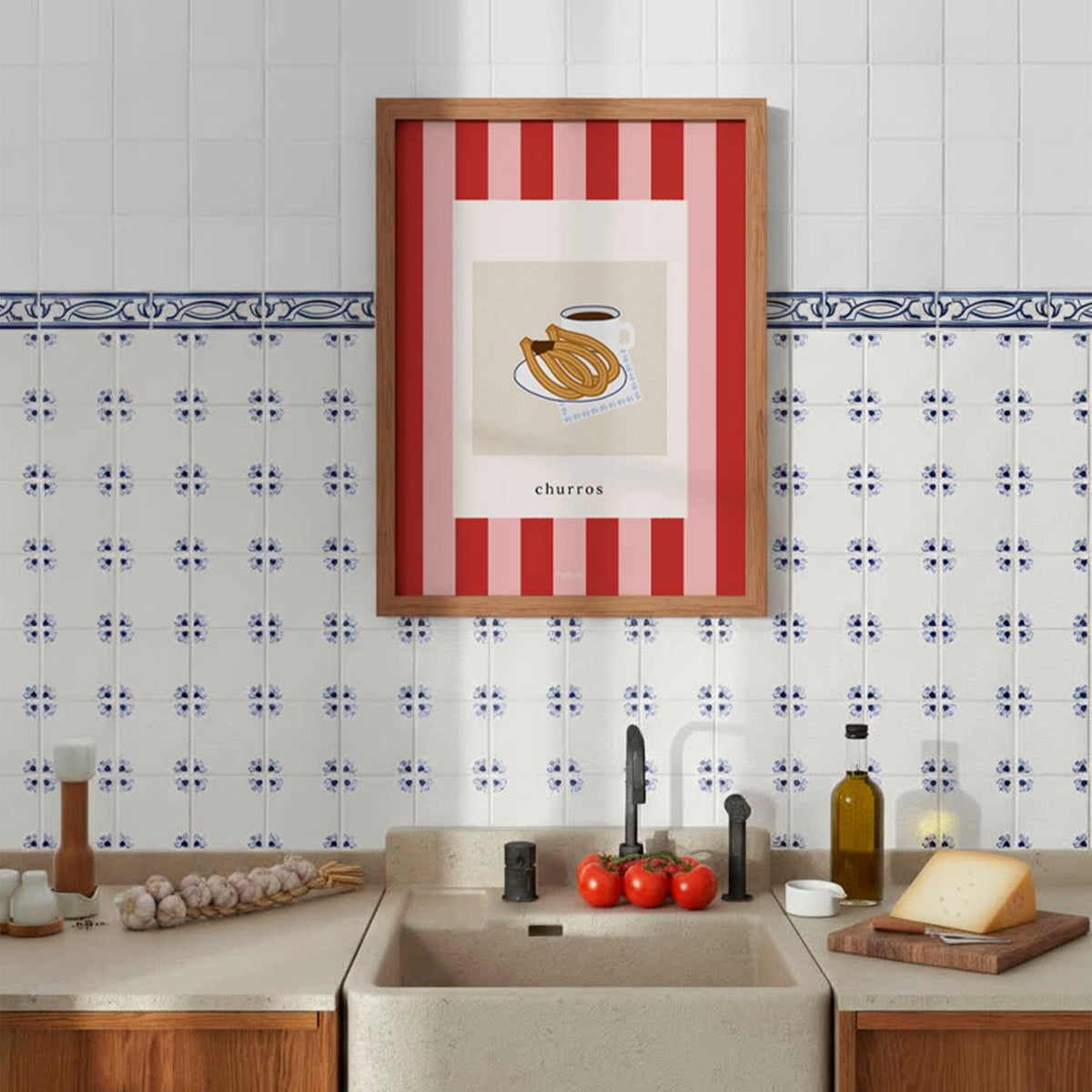 Lámina de churros con chocolate para decorar la cocina