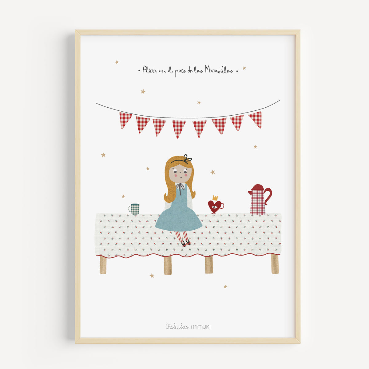 Lámina infantil de Alicia en el País de las Maravillas ilustrada en collage