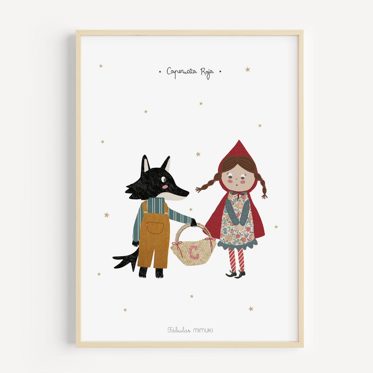 Lámina infantil de Caperucita Roja ilustrada en collage