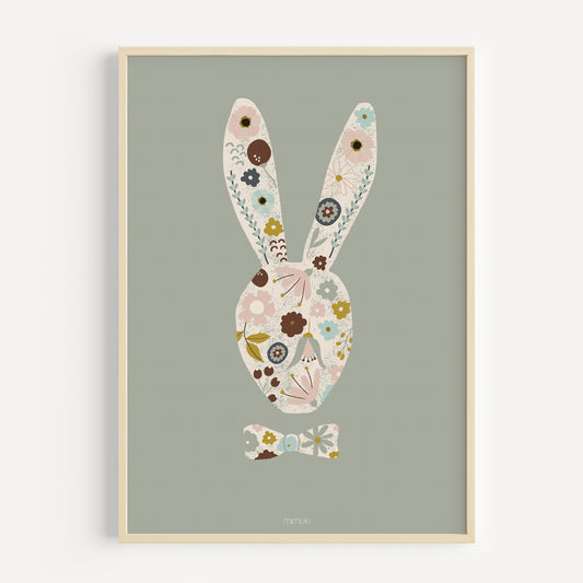 Lámina infantil Bouquet Bunny con conejo y flores de la colección Seraphina
