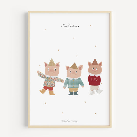 Lámina infantil Los Tres Cerditos ilustrada en collage