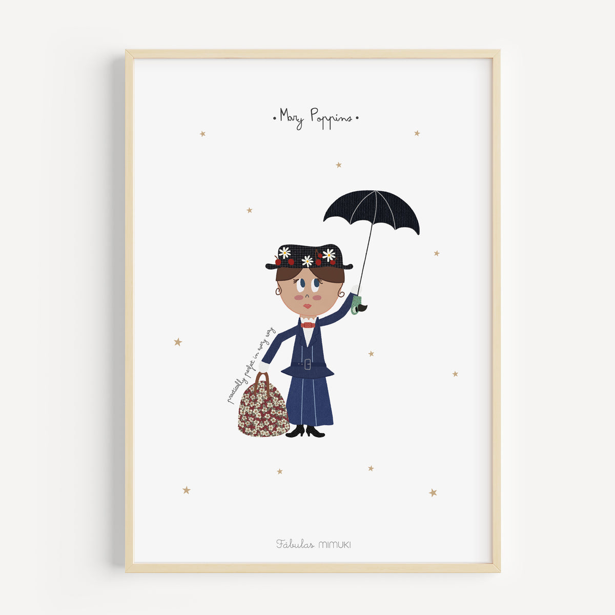 Lámina infantil de Mary Poppins ilustrada en collage