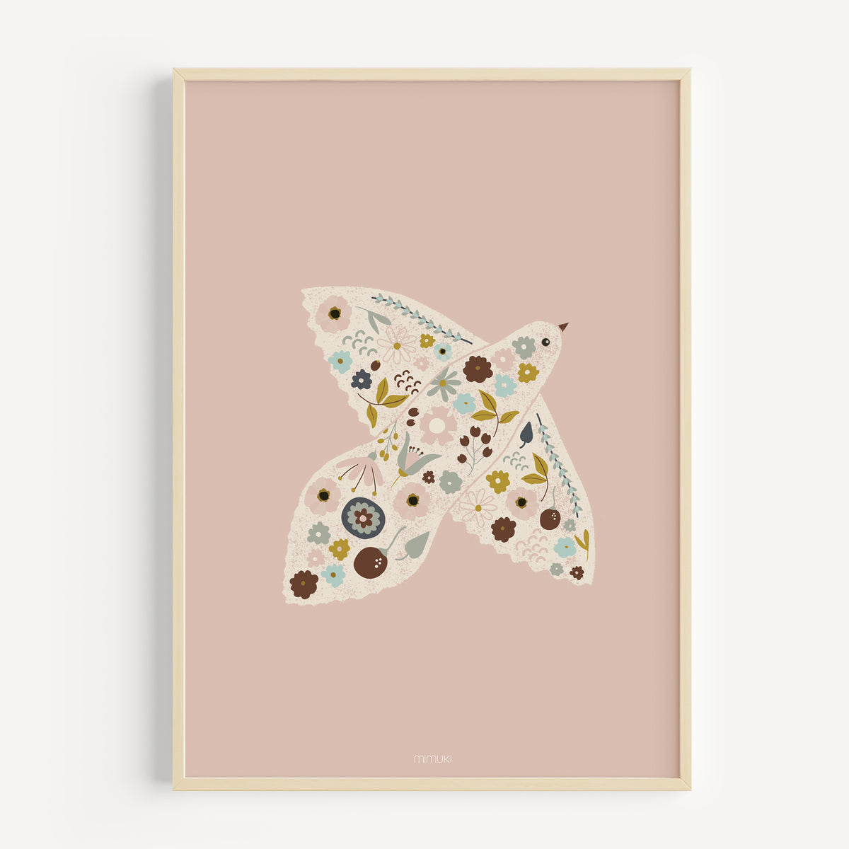 Lámina infantil Blanca Paloma con ilustración floral de estilo folk