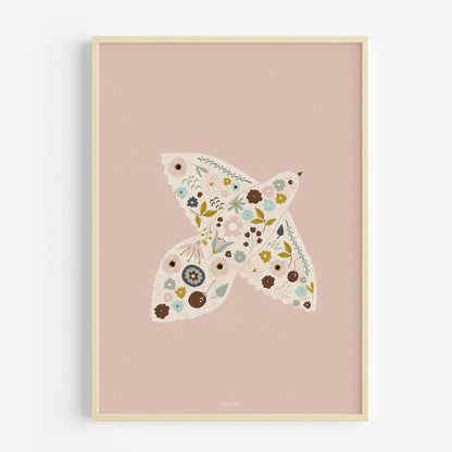 Lámina infantil Blanca Paloma con ilustración floral de estilo folk