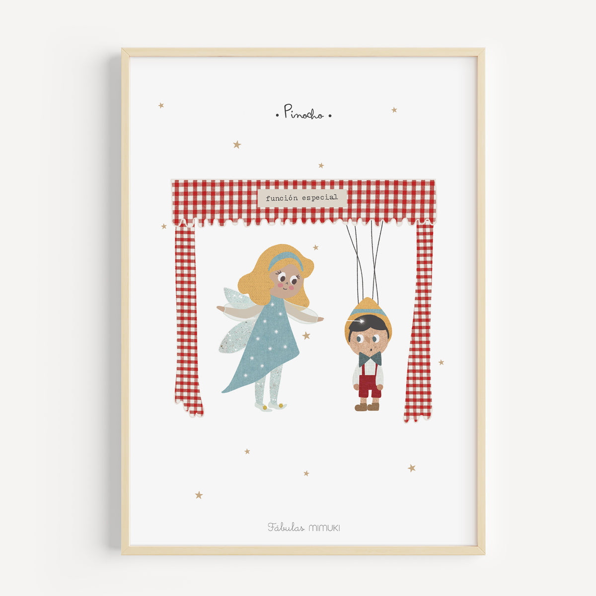 Lámina infantil de Pinocho ilustrada en collage