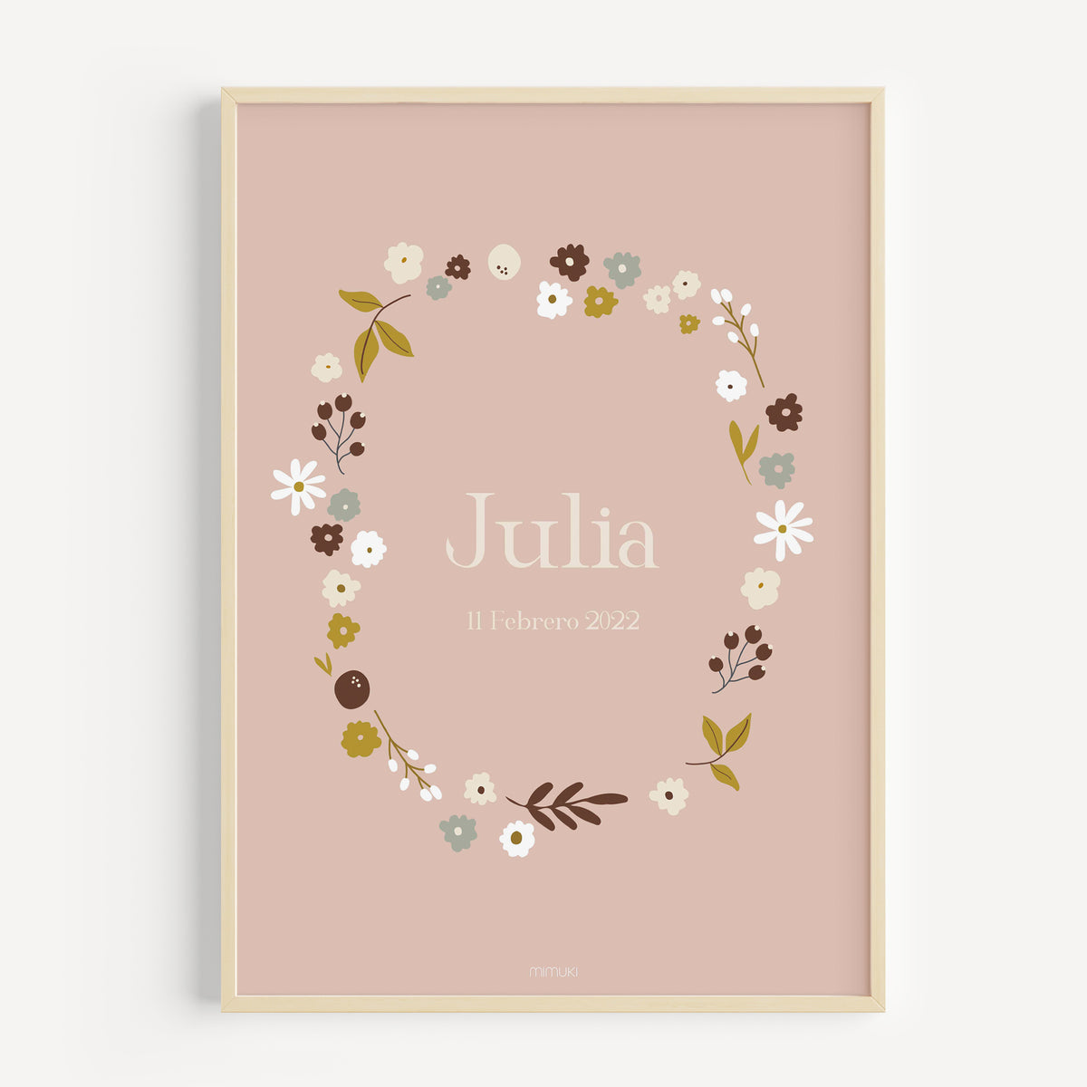 Lámina de nacimiento personalizada Jardín Silvestre con diseño floral