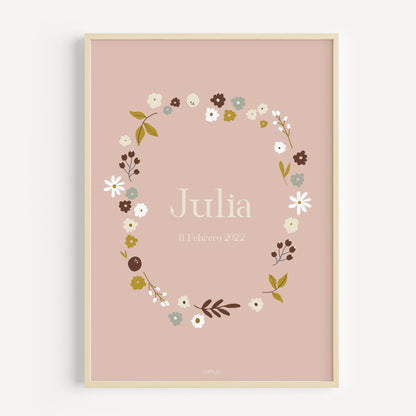 Lámina de nacimiento personalizada Jardín Silvestre con diseño floral