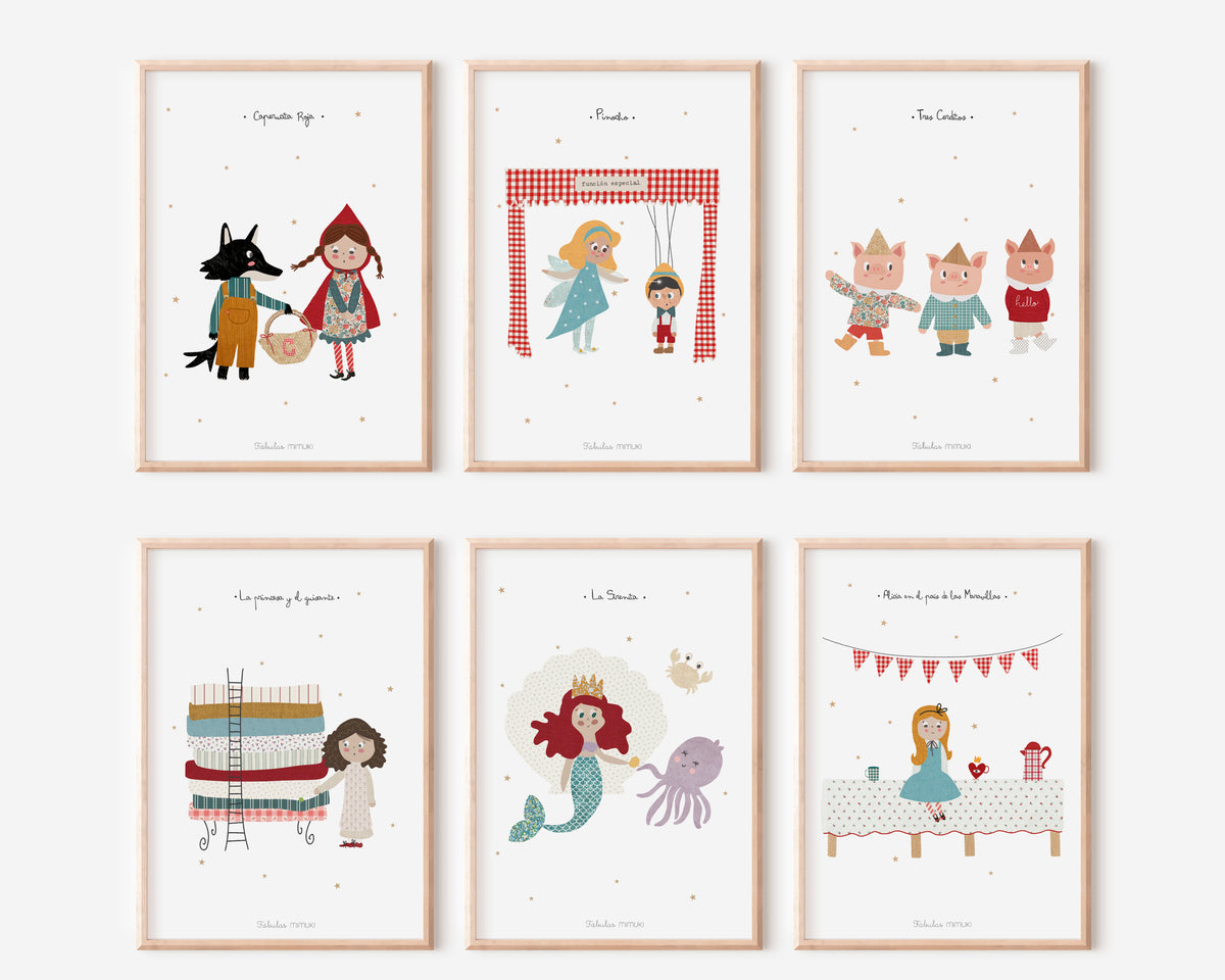 Set de 6 láminas infantiles de cuentos de la colección Fábulas